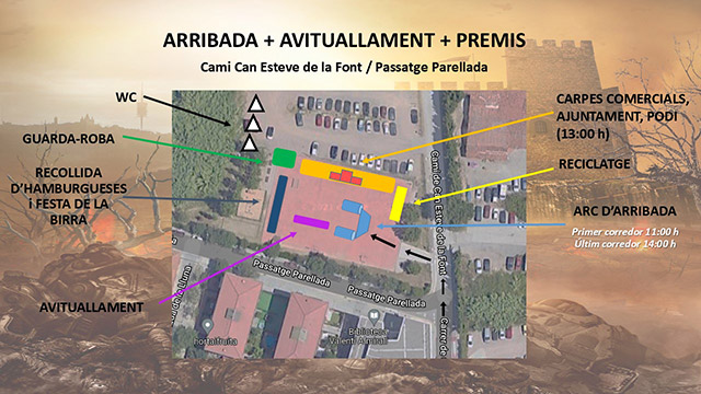 mapa duchas y parking mitja del castell 2023