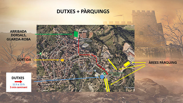 mapa duchas y parking mitja del castell 2023